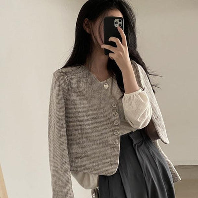 ライトグレーノーカラーショートジャケット 5223-gray_お取り寄せ5223-画像3-韓国ファッション通販POPREA［ポップリア］