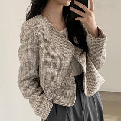 ライトグレーノーカラーショートジャケット 5223-gray_お取り寄せ5223-画像4-韓国ファッション通販POPREA［ポップリア］