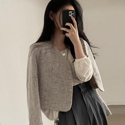 ライトグレーノーカラーショートジャケット 5223-gray_お取り寄せ5223-画像5-韓国ファッション通販POPREA［ポップリア］