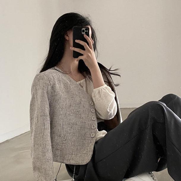 ライトグレーノーカラーショートジャケット 5223-gray_お取り寄せ5223-画像8-韓国ファッション通販POPREA［ポップリア］