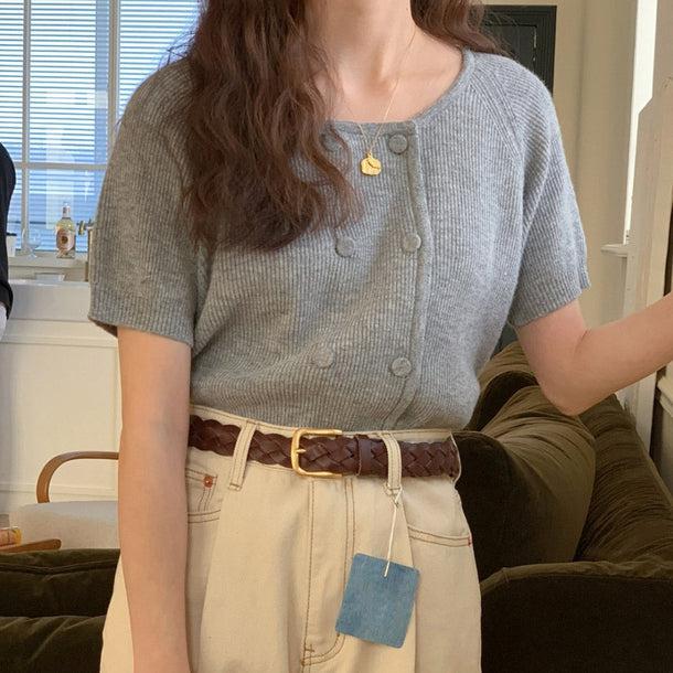 ノーカラーダブルボタンニット 5228-gray_お取り寄せ52284-画像15-韓国ファッション通販POPREA［ポップリア］