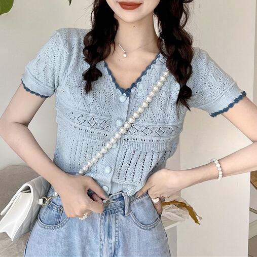 サマーニットキャンディーカラーカーディガン 5262-blue_お取り寄せ52622-画像5-韓国ファッション通販POPREA［ポップリア］