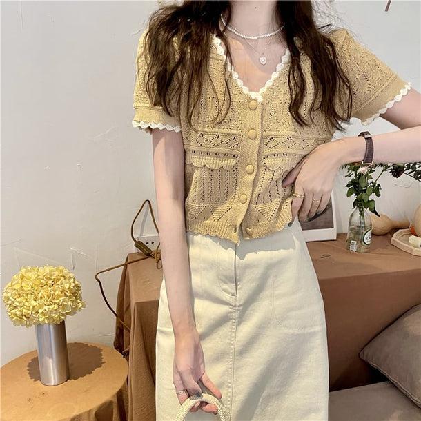 サマーニットキャンディーカラーカーディガン 5262-beige_お取り寄せ52623-画像9-韓国ファッション通販POPREA［ポップリア］