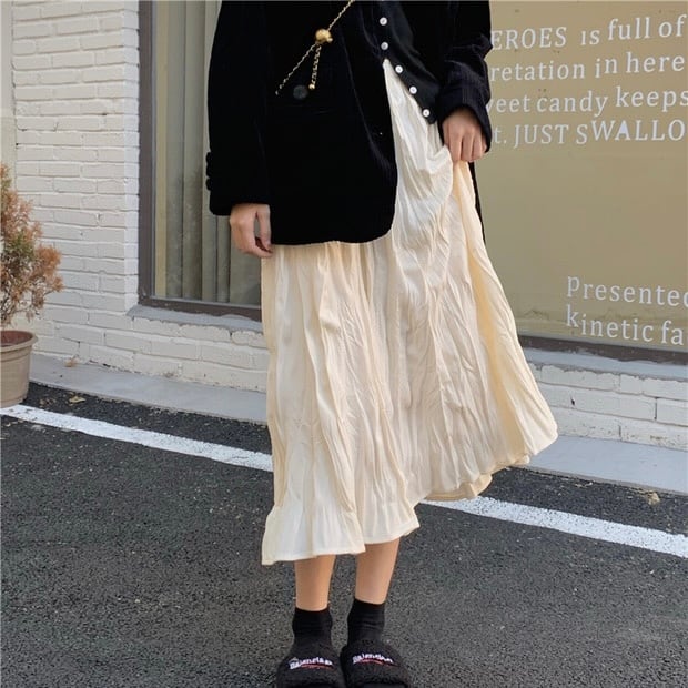 変形ランダムプリーツロングスカート 4969