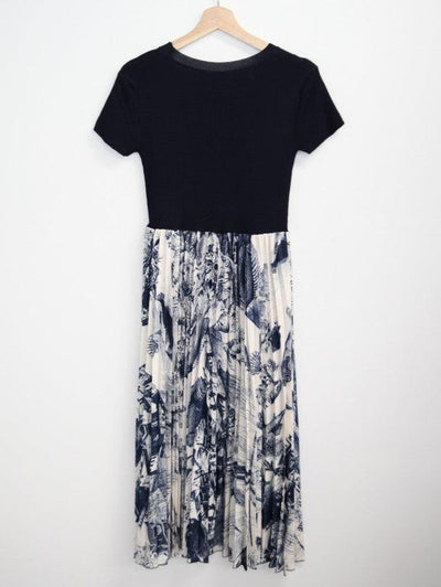 Tシャツドッキングフラワープリーツワンピース 5320-navy-blue_お取り寄せ5320-画像11-韓国ファッション通販POPREA［ポップリア］