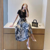 Tシャツドッキングフラワープリーツワンピース 5320-navy-blue_お取り寄せ5320-画像6-韓国ファッション通販POPREA［ポップリア］