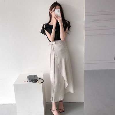 オフショルブラウス＋ロングスカート 5334-black × ivory_お取り寄せ53342-画像6-韓国ファッション通販POPREA［ポップリア］