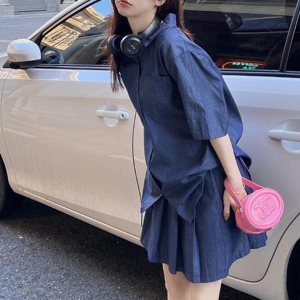 カジュアルデニムセットアップ 5380-blue_お取り寄せ53802-画像2-韓国ファッション通販POPREA［ポップリア］