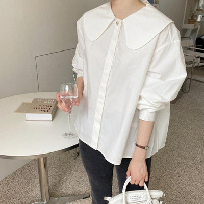 バックプリーツ丸襟ブラウス 5400-white_お取り寄せ54001-画像1-韓国ファッション通販POPREA［ポップリア］