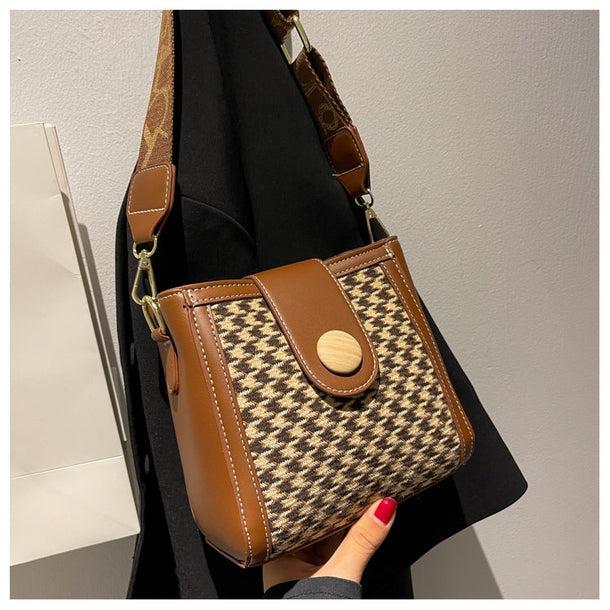 2タイププリントショルダーバッグ 5419-houndstooth-check-brown_お取り寄せ54191-画像1-韓国ファッション通販POPREA［ポップリア］