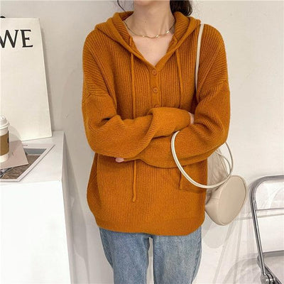 フード付きニットプルオーバー 5422-brown_お取り寄せ54225-画像11-韓国ファッション通販POPREA［ポップリア］