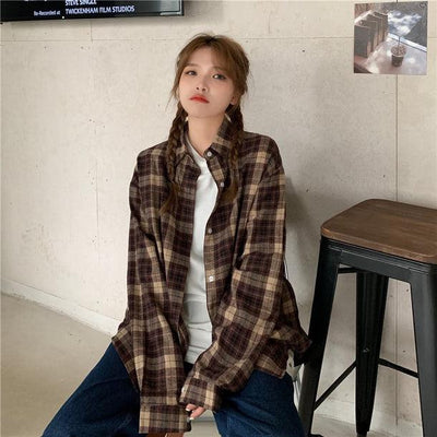 ネルオーバーチェックシャツ 5459-brown_お取り寄せ54593-画像9-韓国ファッション通販POPREA［ポップリア］