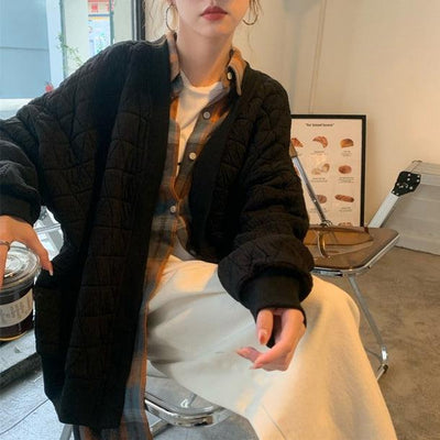 Vネックオーバーサイズカーディガン 5460-black_お取り寄せ54601-画像1-韓国ファッション通販POPREA［ポップリア］
