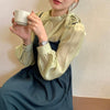 リボンハイネックブラウス 5479-green_お取り寄せ54791-画像1-韓国ファッション通販POPREA［ポップリア］
