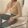 Vネックレースポイントニット 5497-beige_お取り寄せ54971-画像1-韓国ファッション通販POPREA［ポップリア］
