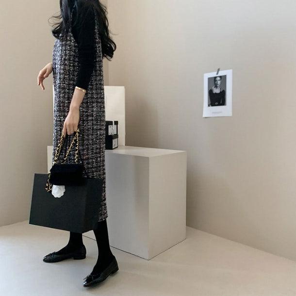 Vネックツイードロングベストワンピース 5515-gray_お取り寄せ5515-画像8-韓国ファッション通販POPREA［ポップリア］