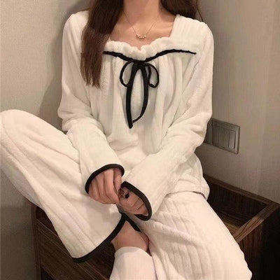 ふわふわフロントリボンルームウェア 5635-M/ivory_お取り寄せ56351-画像1-韓国ファッション通販POPREA［ポップリア］