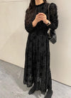 ペイズリーデザインブラックワンピース 5640-black_お取り寄せ5640-画像4-韓国ファッション通販POPREA［ポップリア］