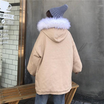 ファーフードミドル丈コットンジャケット﻿ 5684-khaki_お取り寄せ5684-画像4-韓国ファッション通販POPREA［ポップリア］