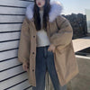 ファーフードミドル丈コットンジャケット﻿ 5684-khaki_お取り寄せ5684-画像5-韓国ファッション通販POPREA［ポップリア］
