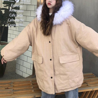 ファーフードミドル丈コットンジャケット﻿ 5684-khaki_お取り寄せ5684-画像8-韓国ファッション通販POPREA［ポップリア］