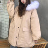 ファーフードミドル丈コットンジャケット﻿ 5684-khaki_お取り寄せ5684-画像1-韓国ファッション通販POPREA［ポップリア］