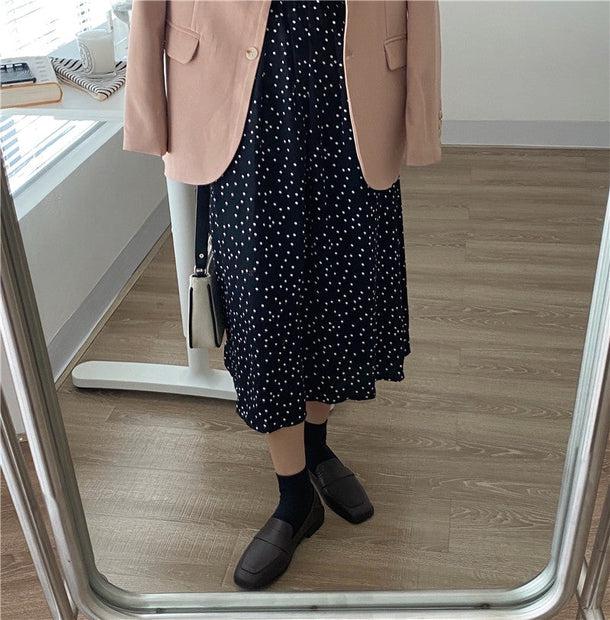 ドットプリントハイネックワンピース 5700-black_お取り寄せ5700-画像5-韓国ファッション通販POPREA［ポップリア］