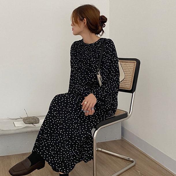 ドットプリントハイネックワンピース 5700-black_お取り寄せ5700-画像6-韓国ファッション通販POPREA［ポップリア］
