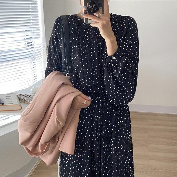 ドットプリントハイネックワンピース 5700-black_お取り寄せ5700-画像7-韓国ファッション通販POPREA［ポップリア］