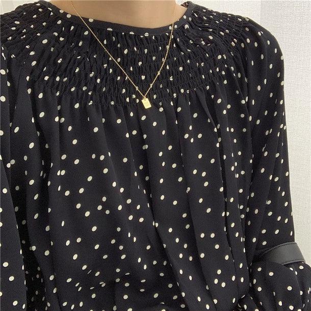 ドットプリントハイネックワンピース 5700-black_お取り寄せ5700-画像8-韓国ファッション通販POPREA［ポップリア］