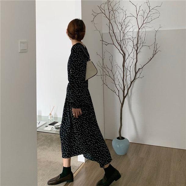 ドットプリントハイネックワンピース 5700-black_お取り寄せ5700-画像9-韓国ファッション通販POPREA［ポップリア］