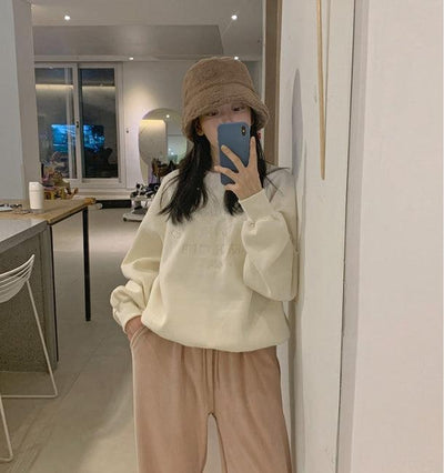 ルーズフレンチロゴスウェット﻿﻿ 5813-ivory_お取り寄せ5813-画像4-韓国ファッション通販POPREA［ポップリア］