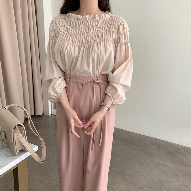 モモカラーギャザーシャツブラウス 5827-pink_お取り寄せ5827-画像9-韓国ファッション通販POPREA［ポップリア］