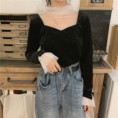 ベロアドッキングトップス 2642-画像7-韓国ファッション通販POPREA［ポップリア］