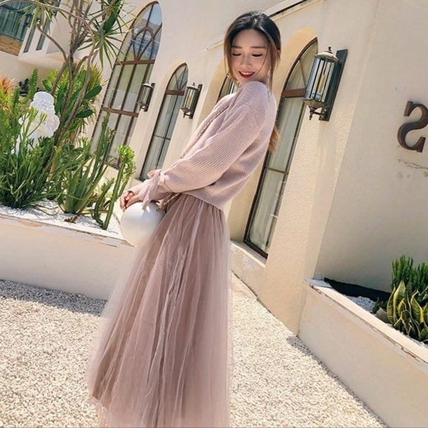 リボンニット＆シフォンロングスカート 1008の商品画像_2