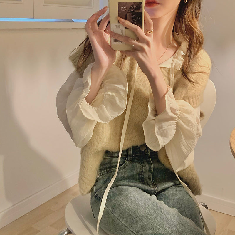 Vネックニット＆シフォンシャツ 4342