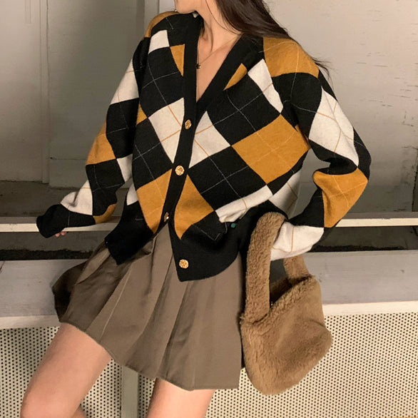 ダイヤ柄トフィーティカーディガン 4816