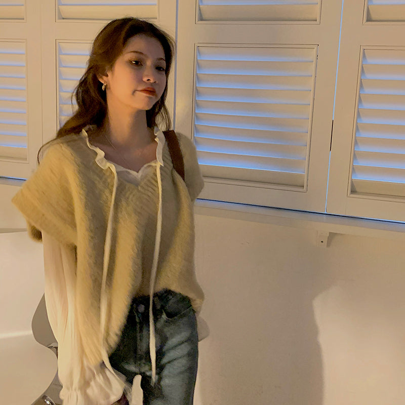 Vネックニット＆シフォンシャツ 4342