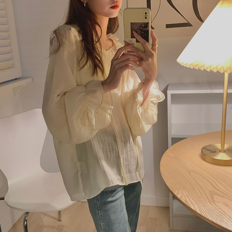 Vネックニット＆シフォンシャツ 4342