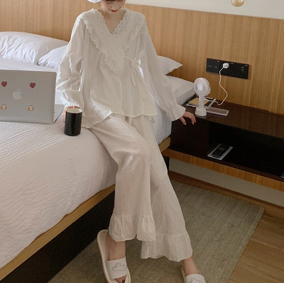 ホワイトレースVネックパジャマ 3795