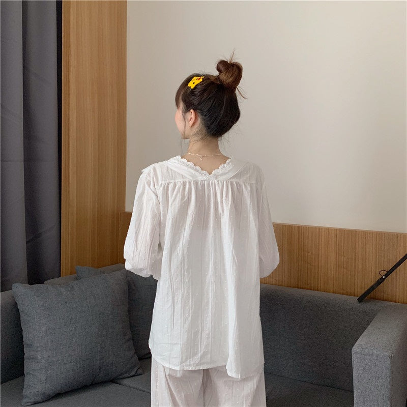 ホワイトレースVネックパジャマ 3795