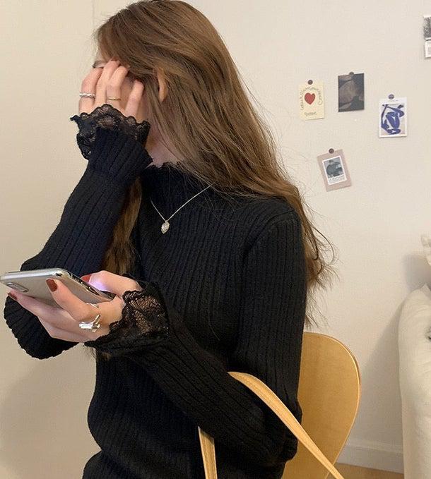 レースハイネック袖リブニット 4970-画像10-韓国ファッション通販POPREA［ポップリア］