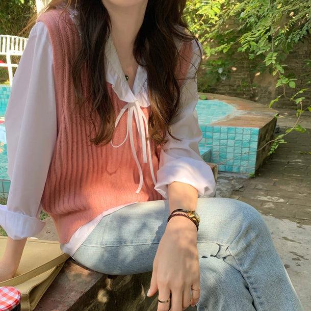 Vネックリブニットベスト 5112-画像10-韓国ファッション通販POPREA［ポップリア］