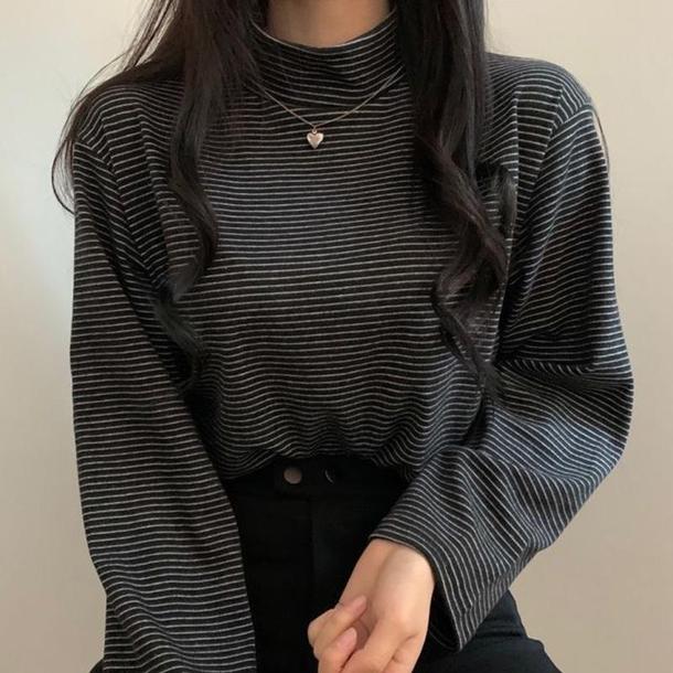 ハイネックボーダートップス 4927-画像10-韓国ファッション通販POPREA［ポップリア］