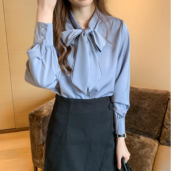 ボウタイリボンシルクタッチブラウス 4862-画像10-韓国ファッション通販POPREA［ポップリア］