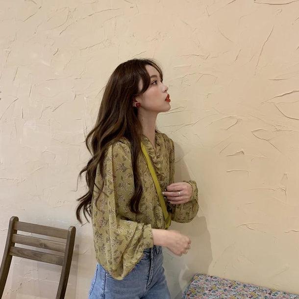 フラワーパターンフリルブラウス﻿ 5144-画像10-韓国ファッション通販POPREA［ポップリア］