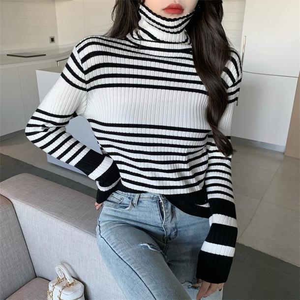 タートルネックボーダータイトニット 4914-画像10-韓国ファッション通販POPREA［ポップリア］