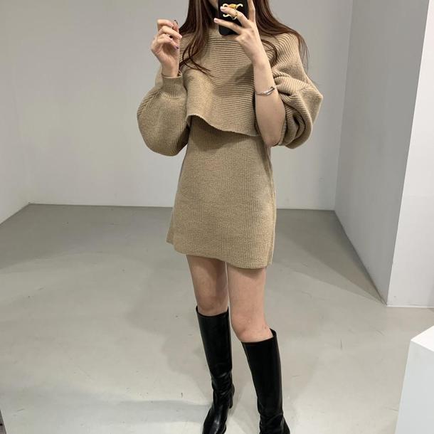 ハイネックニットトップス＆ミニワンピース 4815-画像10-韓国ファッション通販POPREA［ポップリア］