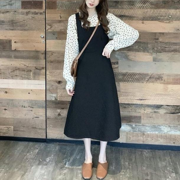 ドットブラウス＆クロスバックストラップスカート 4719-画像10-韓国ファッション通販POPREA［ポップリア］