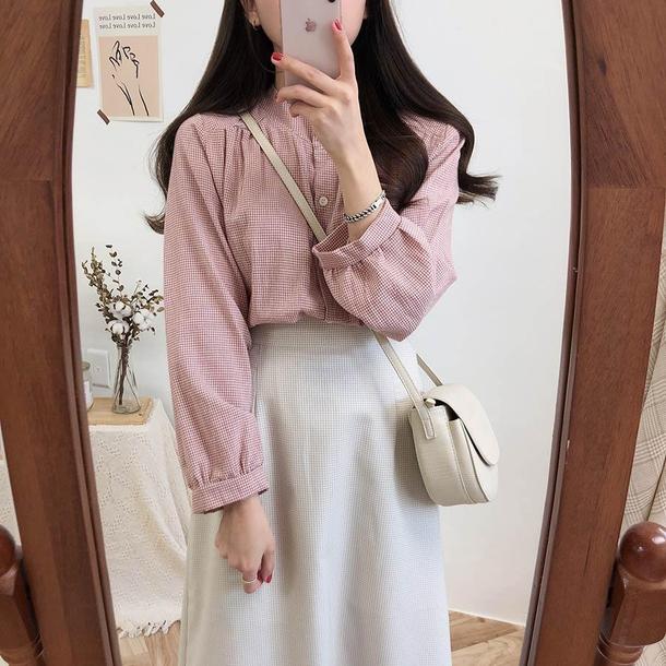 チェック柄ロングスリーブシャツ 4743-画像10-韓国ファッション通販POPREA［ポップリア］